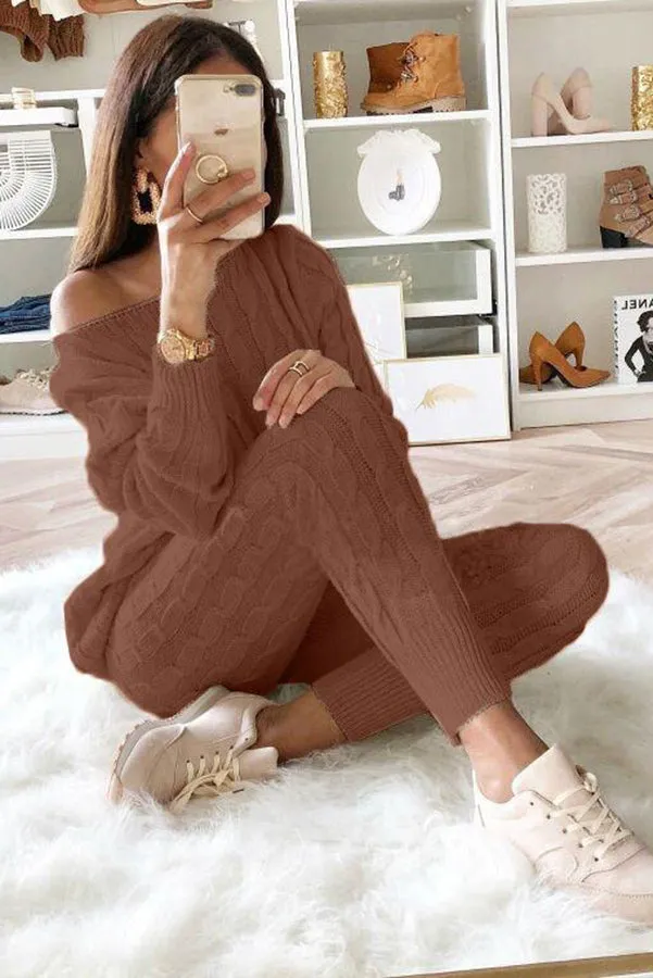 Elevated Comfort Cable Sweater  Slim Fit Pants Set
