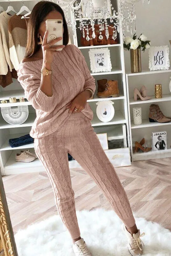 Elevated Comfort Cable Sweater  Slim Fit Pants Set
