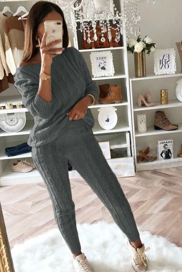 Elevated Comfort Cable Sweater  Slim Fit Pants Set