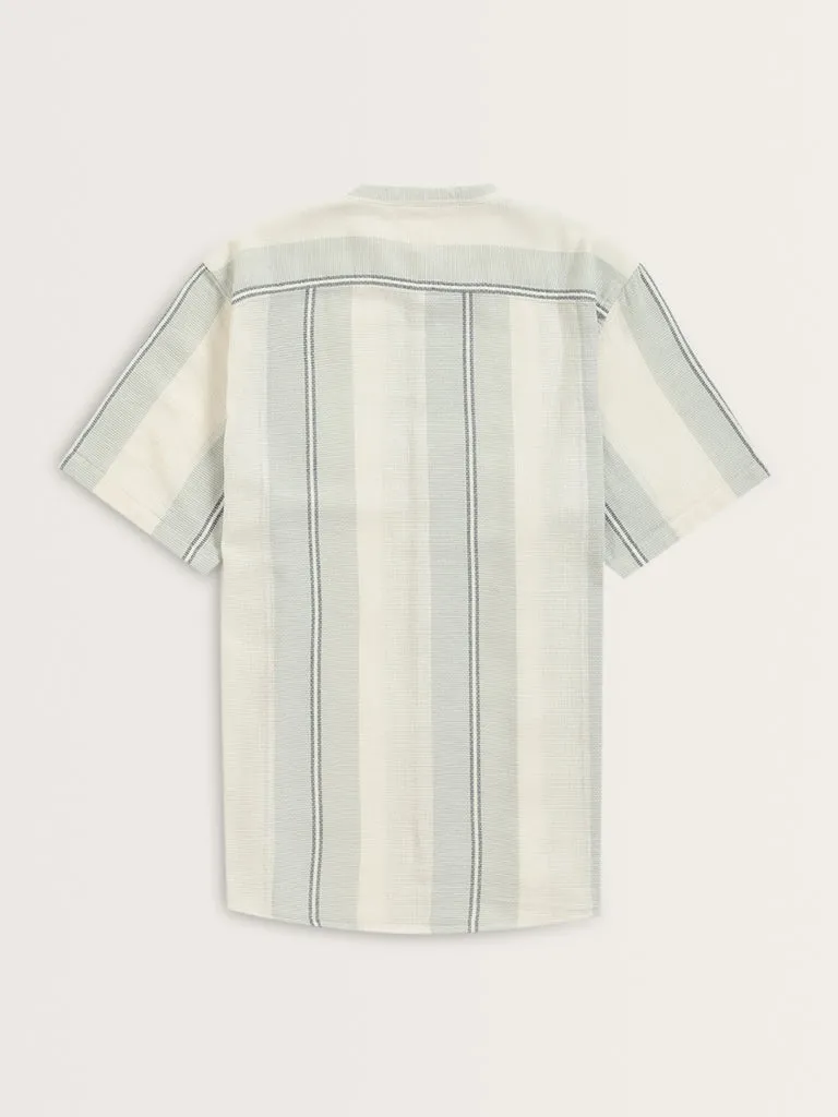 ETA Teal Textured Resort-Fit Cotton Shirt