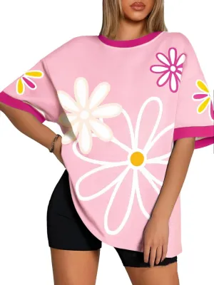 Flower Shirts for Women Daisy Tshirt Boho Floral Wildflowers Graphic Tee Summer Short Sleeve Tops