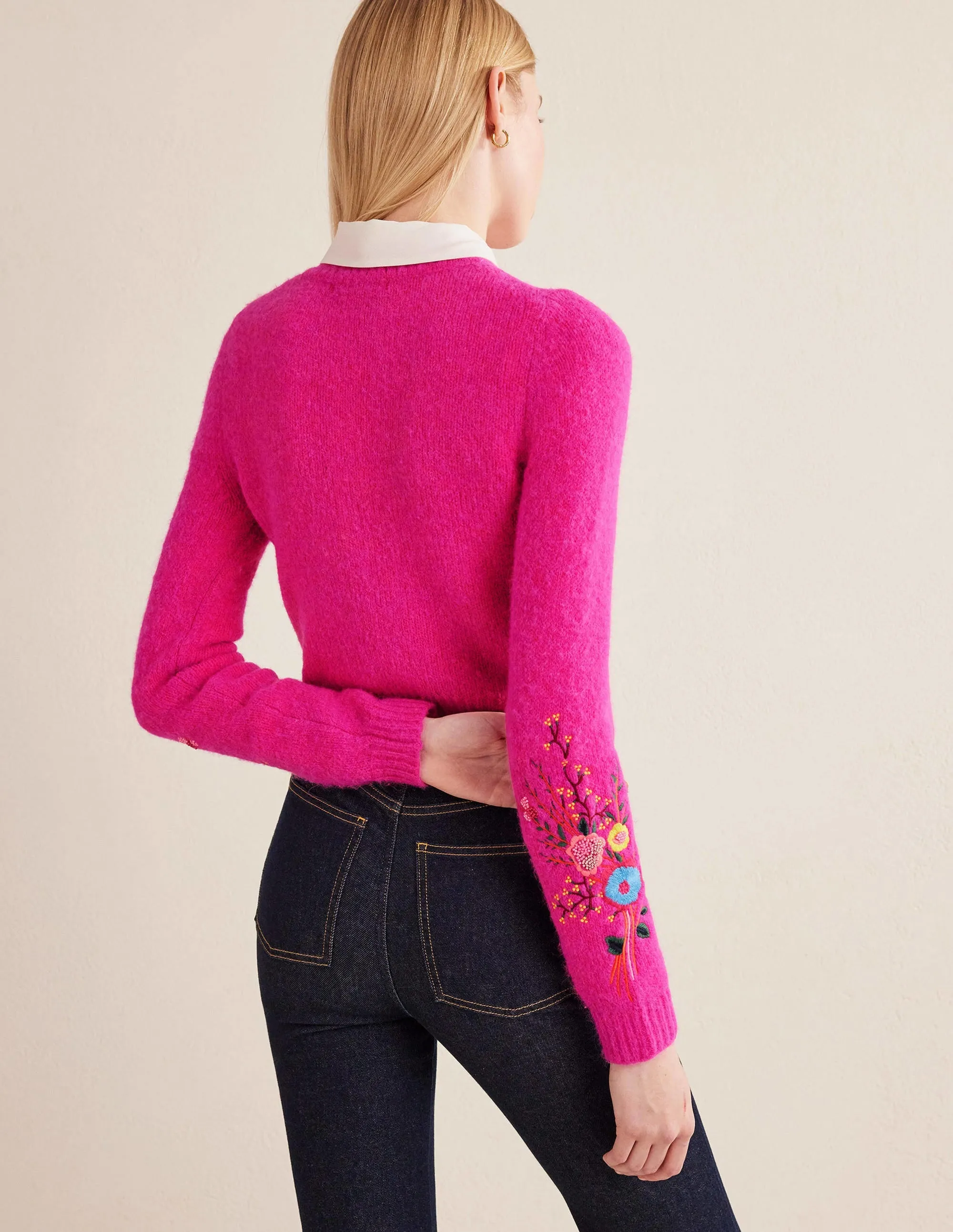 Fluffy Floral Detail Jumper-Shocking Pink Floral
