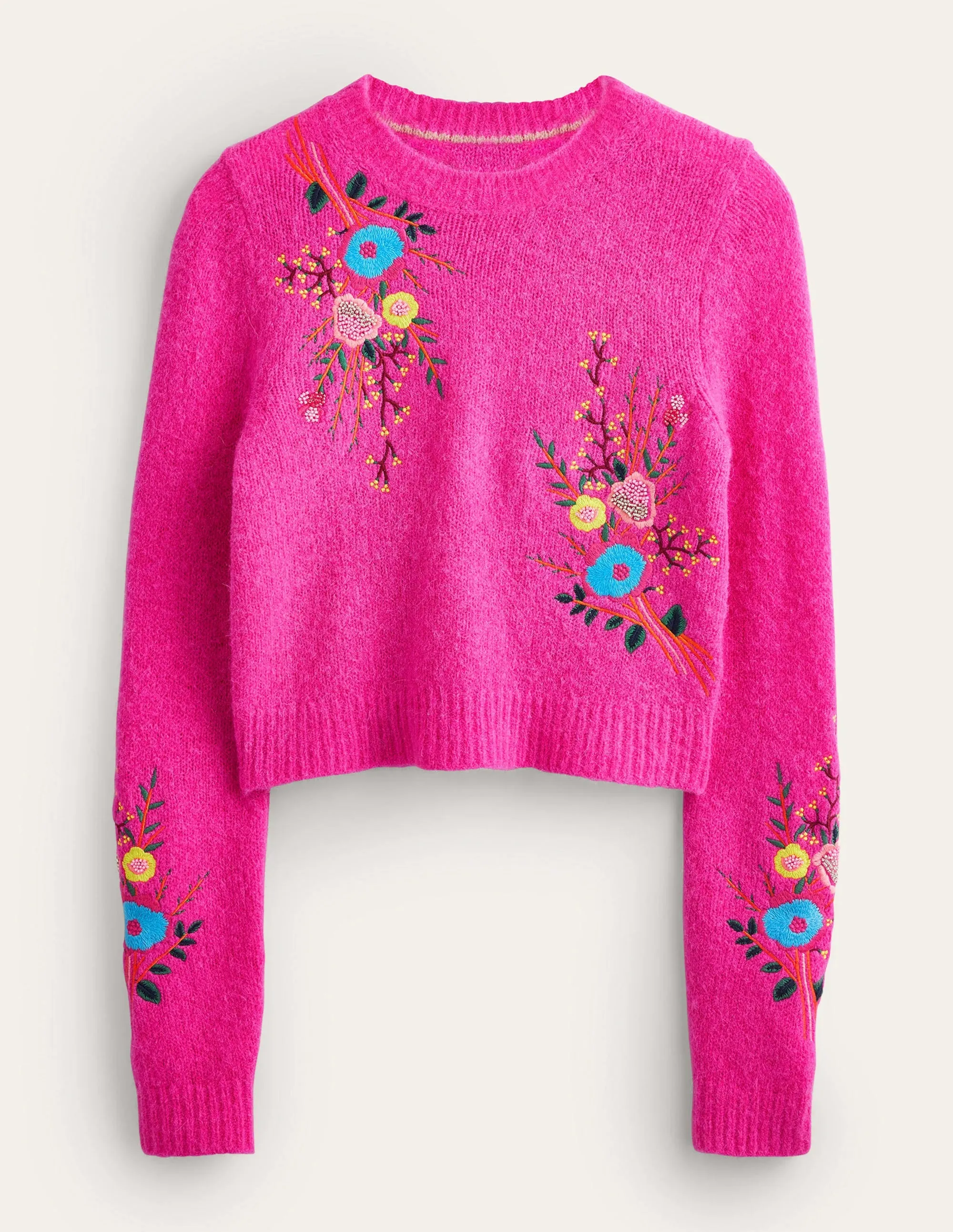 Fluffy Floral Detail Jumper-Shocking Pink Floral