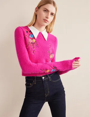 Fluffy Floral Detail Jumper-Shocking Pink Floral