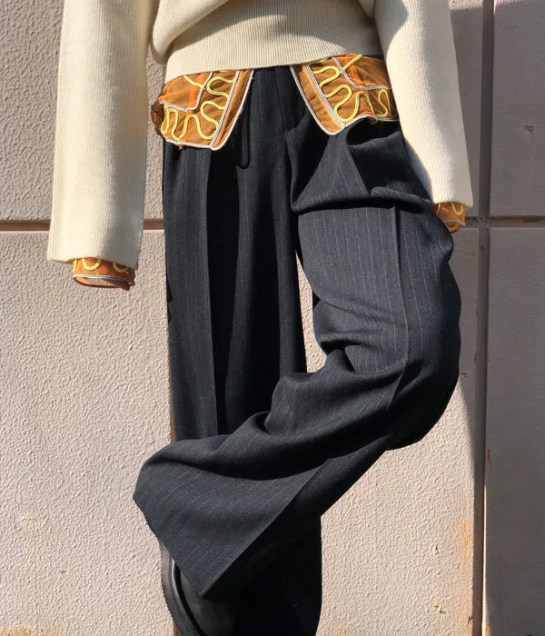 FUMIKA_UCHIDA/Thick 2Types Pinstriped/WIDE SLACKS(THIN stripes/WHT line)
