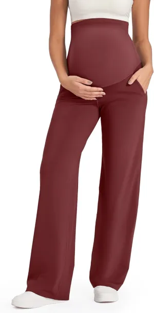 G4Free Maternity Pants Over The Belly Yoga Dress Work Pregnancy Pants Stretchy Lounge Wide Leg Trousers with Pockets
