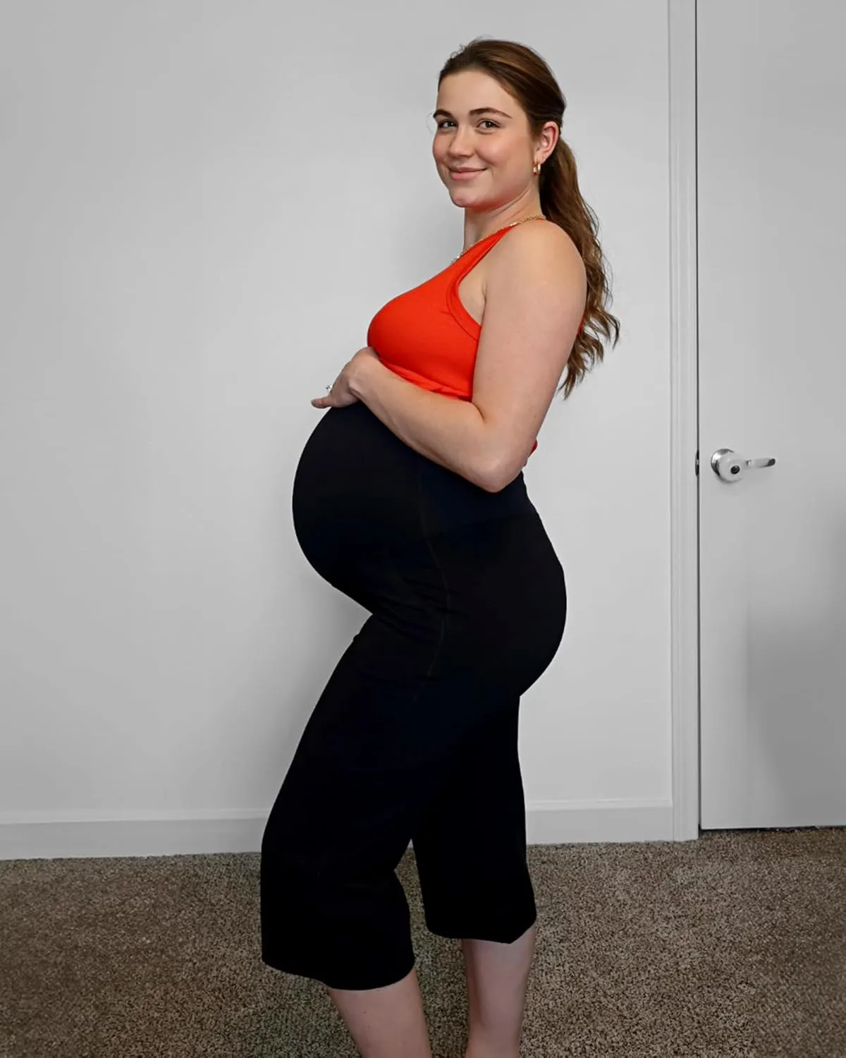 G4Free Wide Leg Maternity Yoga Capris Over The Belly Stretch Pregnancy Cropped Pants with Pockets