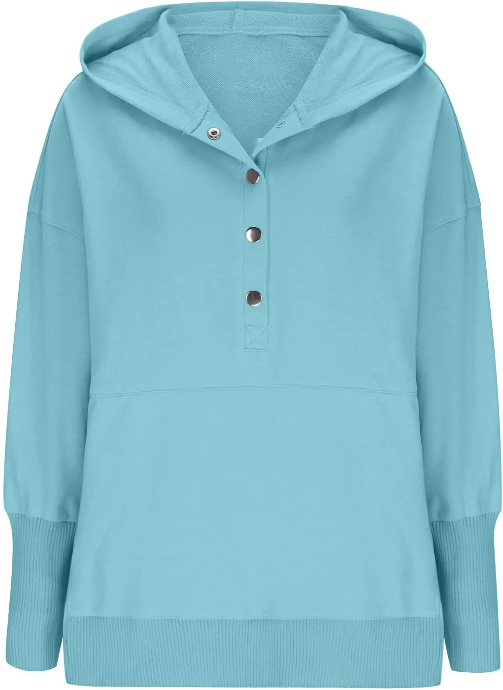 HGps8w Women's Half Button Oversized Hoodies, Casual Long Sleeve Loose Pullover Hooded Sweatshirt Trendy Tunic Blouses