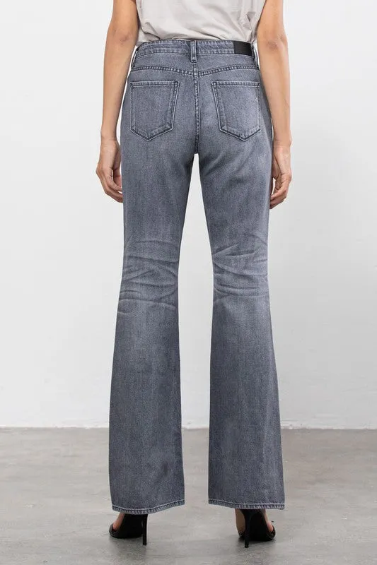 Hidden Happi Ultra High Rise Distressed Flare In Grey
