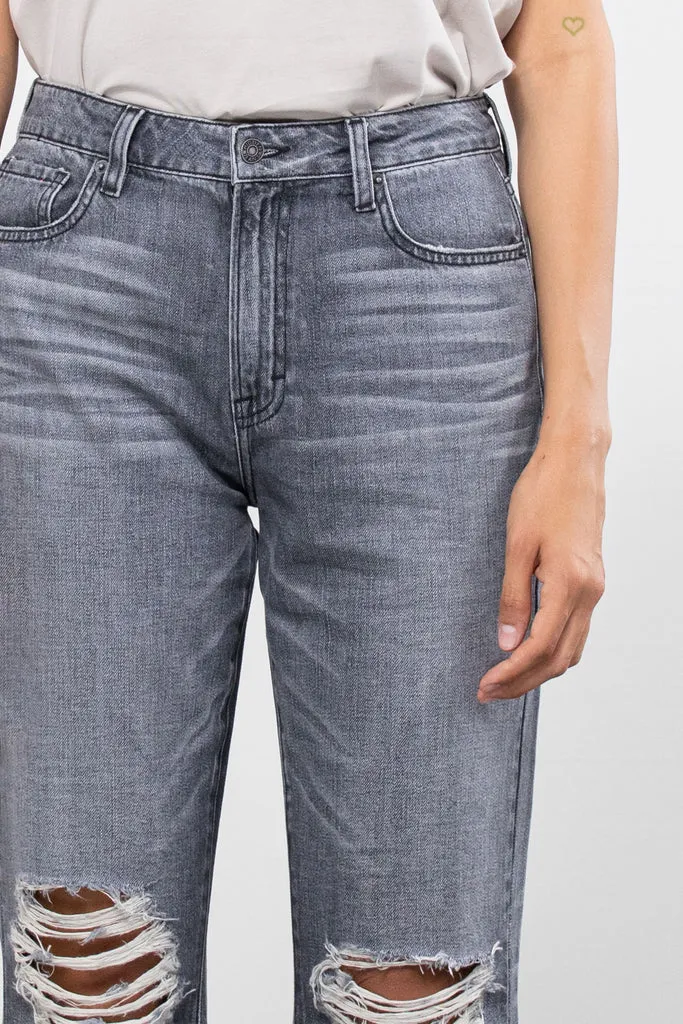 Hidden Happi Ultra High Rise Distressed Flare In Grey