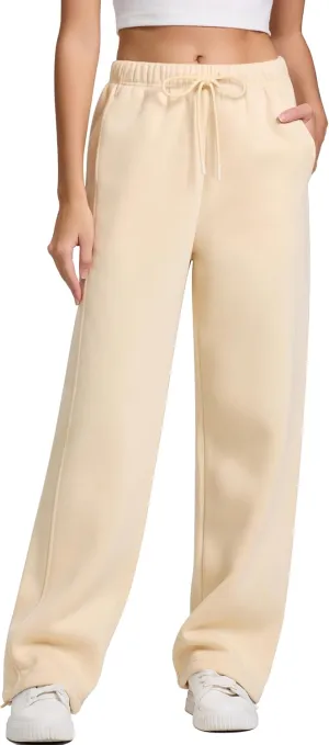 IWD Women's Cinch Bottom Sweatpants Fleece Lined Baggy Lounge Pants Wide Straight Leg Sweat Pants with 3 Pockets