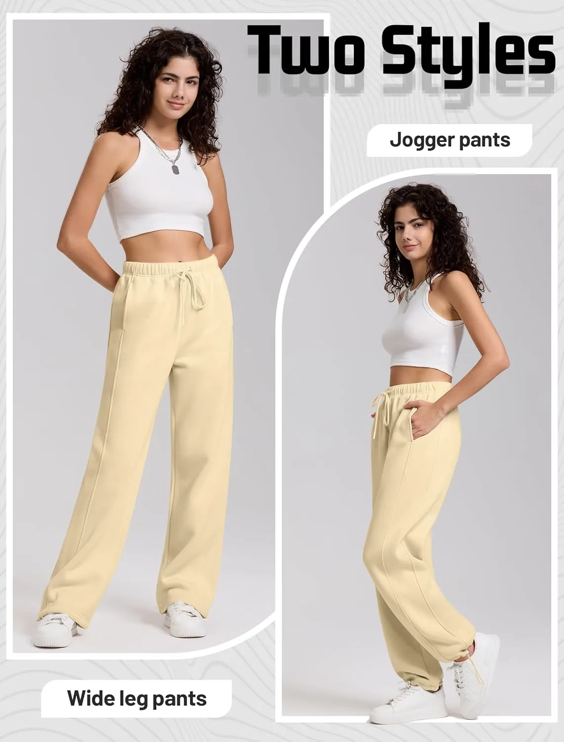 IWD Women's Cinch Bottom Sweatpants Fleece Lined Baggy Lounge Pants Wide Straight Leg Sweat Pants with 3 Pockets