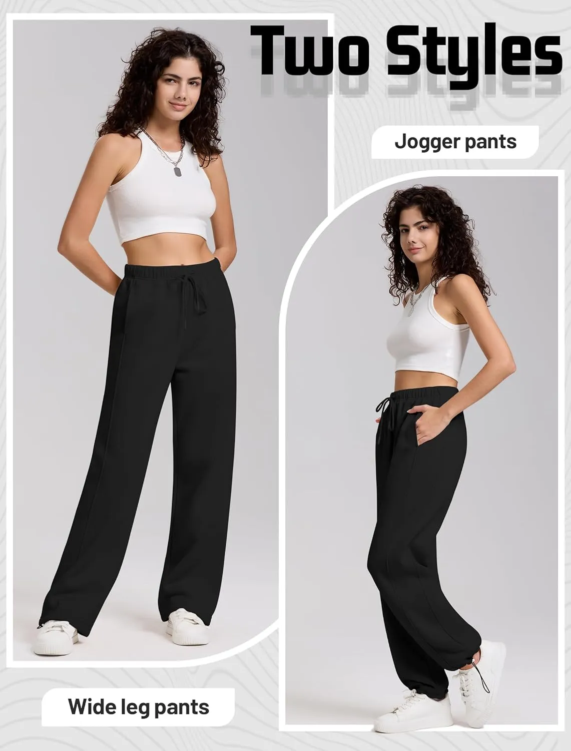 IWD Women's Cinch Bottom Sweatpants Fleece Lined Baggy Lounge Pants Wide Straight Leg Sweat Pants with 3 Pockets