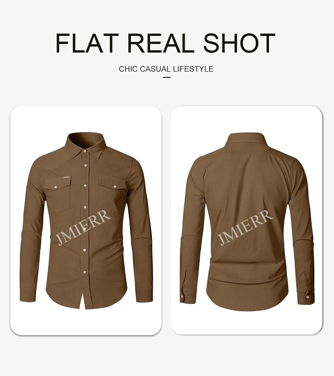 JMIERR Men's Corduroy Shirts Casual Western Long Sleeve Button Down Shacket Jackets with 2 Flap Pocket