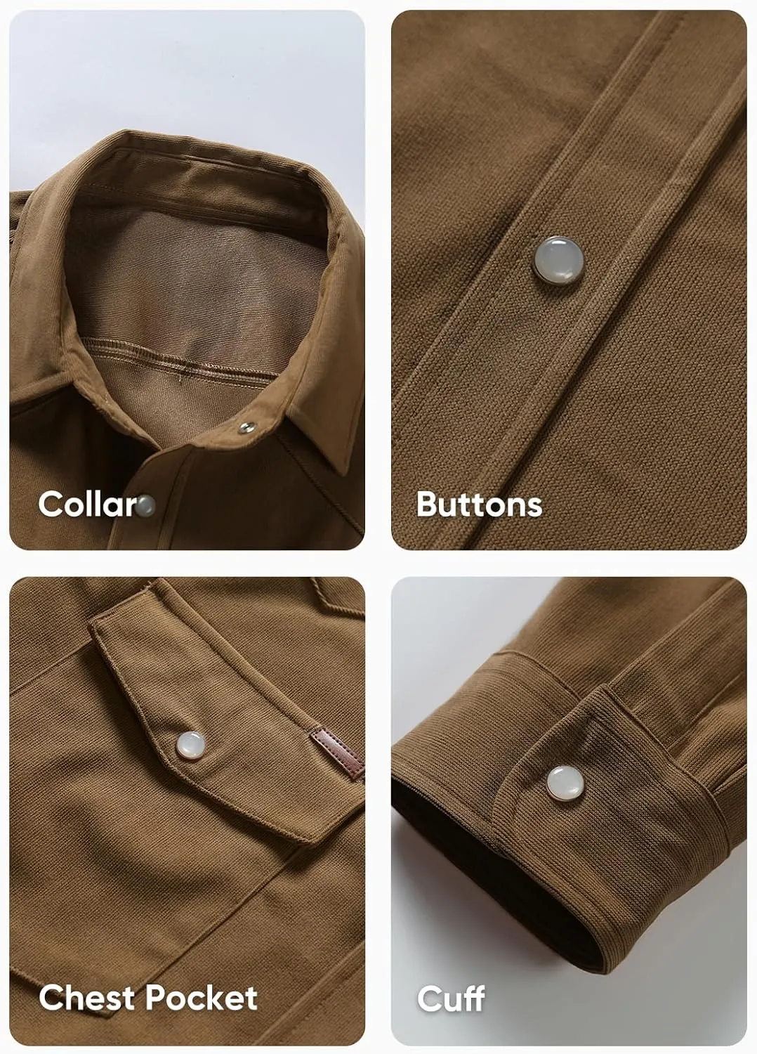JMIERR Men's Corduroy Shirts Casual Western Long Sleeve Button Down Shacket Jackets with 2 Flap Pocket