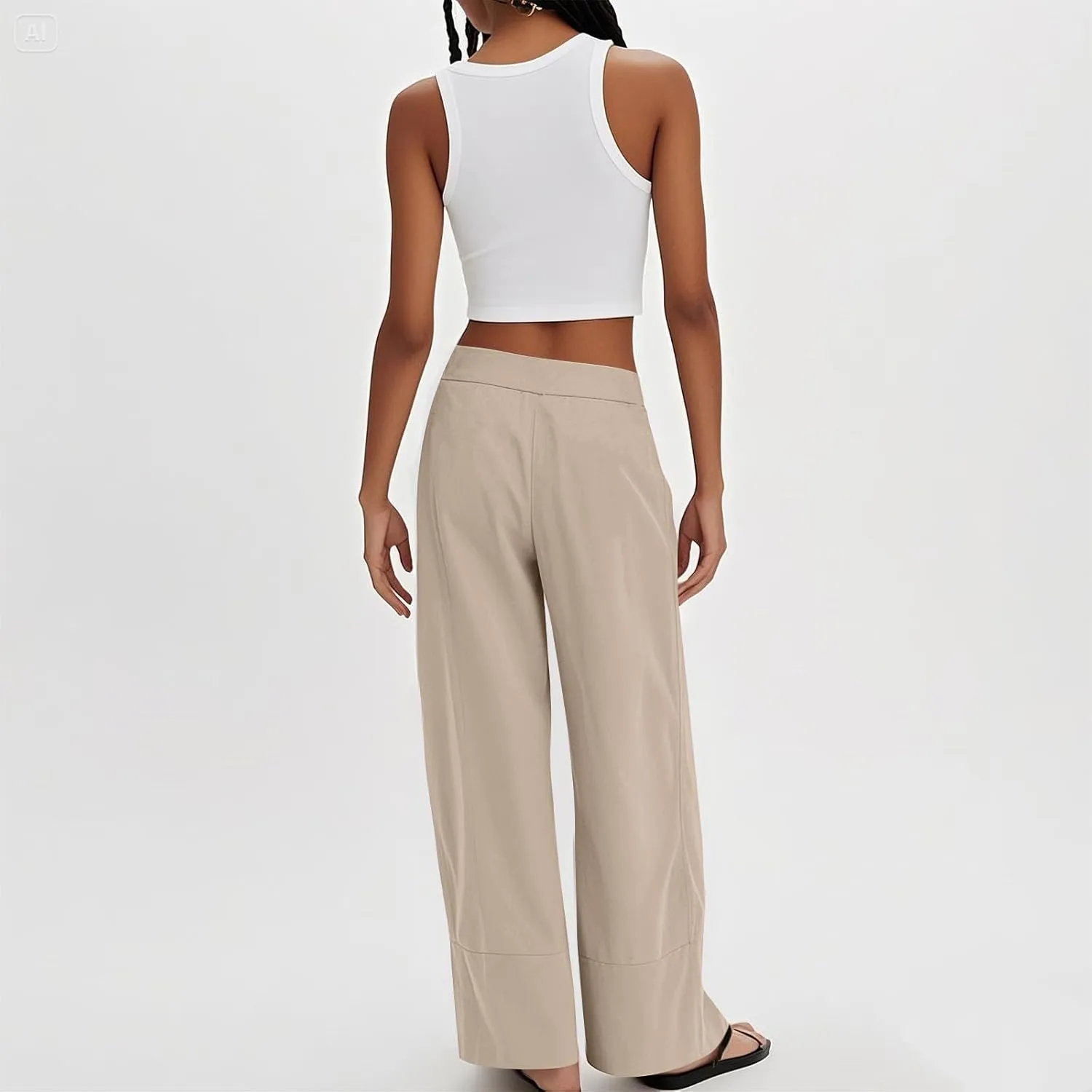 Linen Pants Women Summer Wide Leg Casual Palazzo Elastic Waist Beach Pants Loose Lounge Trousers with Pockets