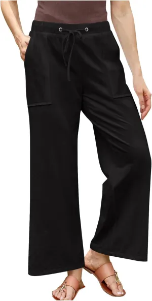 Lmdudan Plus Size Women Linen Pants Wide Leg Palazzo Pant Cotton Linen Drawstring Summer Lightweight Trousers with Pockets