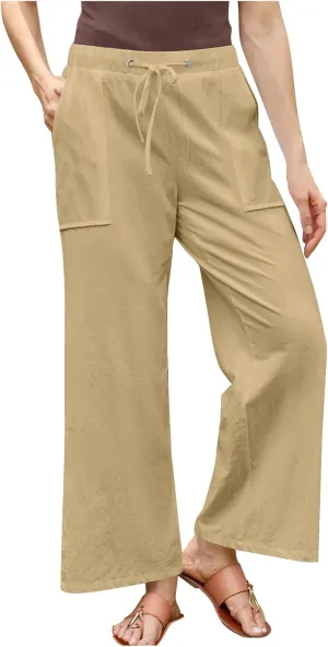 Lmdudan Plus Size Women Linen Pants Wide Leg Palazzo Pant Cotton Linen Drawstring Summer Lightweight Trousers with Pockets