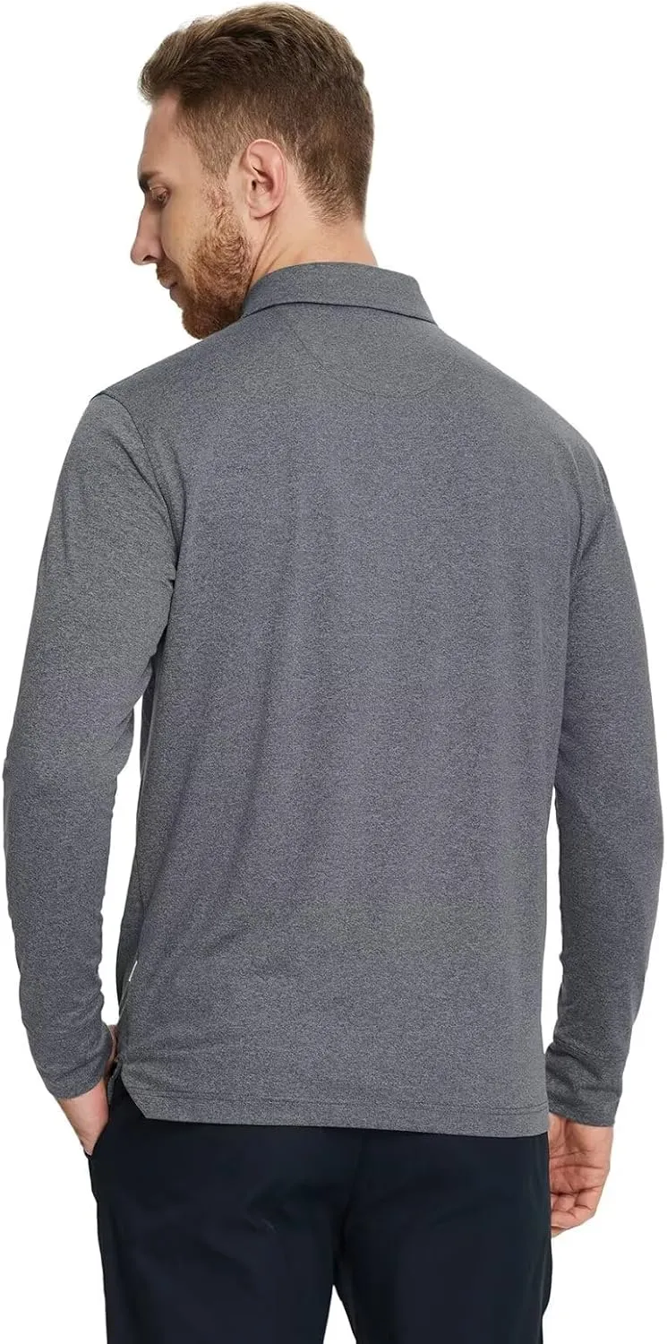 M MAELREG Golf Shirts for Men Dry Fit Performance Moisture Wicking Casual Heather Collared Long Sleeve Polo Shirts for Men