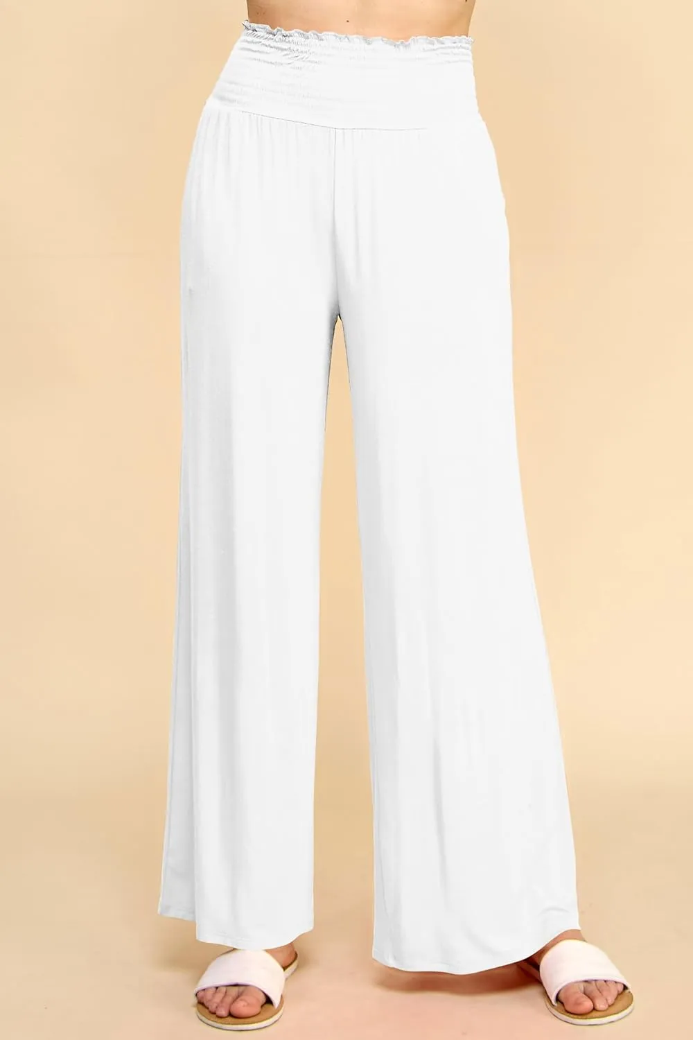 Made By Johnny Women's Elastic High Waisted Palazzo Pants Casual Wide Leg Long Lounge Pant Trousers with Pocket