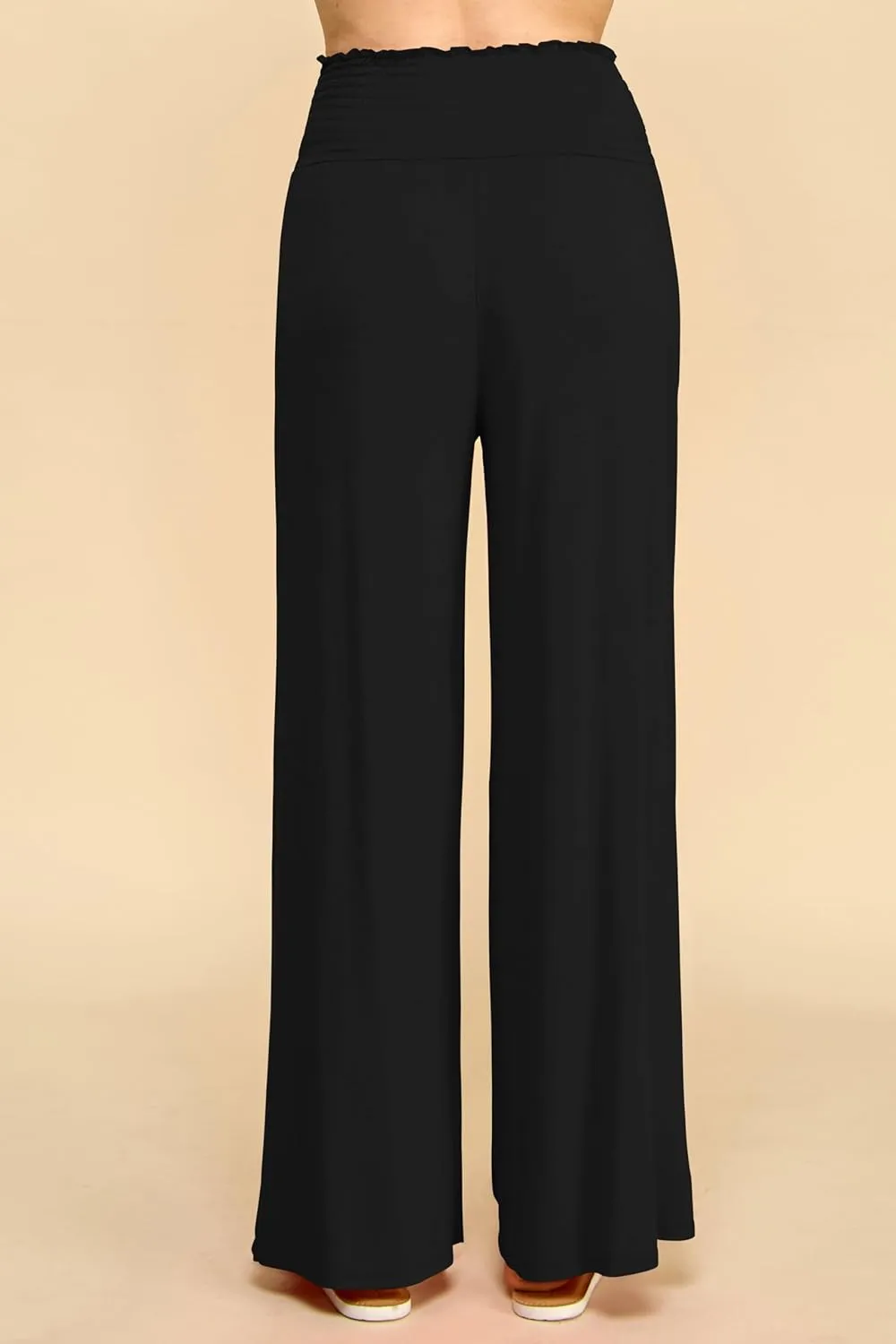 Made By Johnny Women's Elastic High Waisted Palazzo Pants Casual Wide Leg Long Lounge Pant Trousers with Pocket