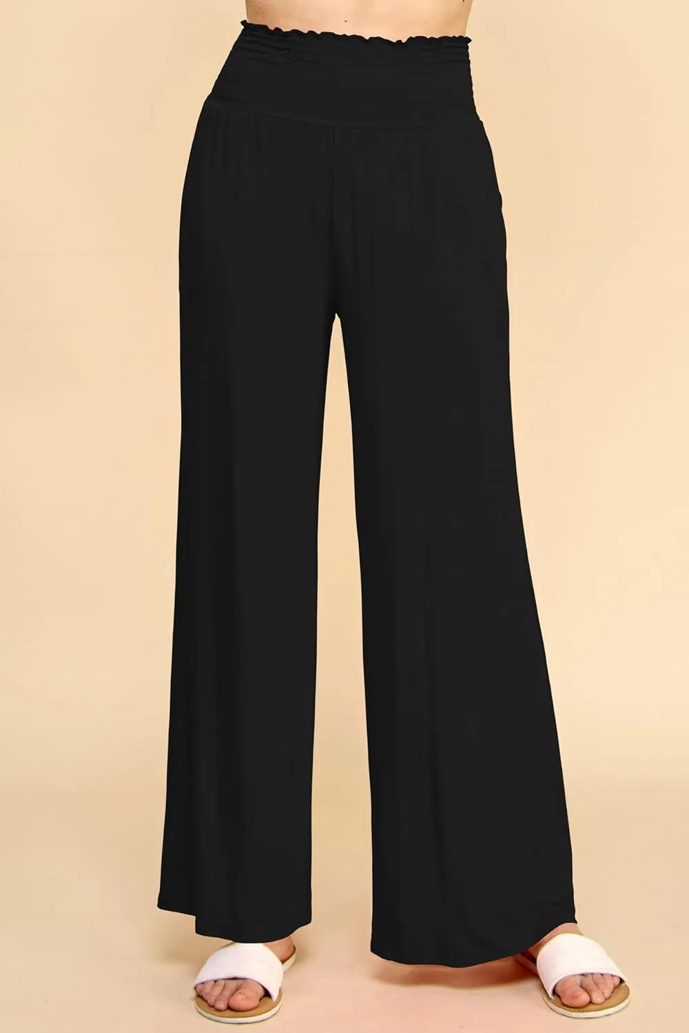 Made By Johnny Women's Elastic High Waisted Palazzo Pants Casual Wide Leg Long Lounge Pant Trousers with Pocket