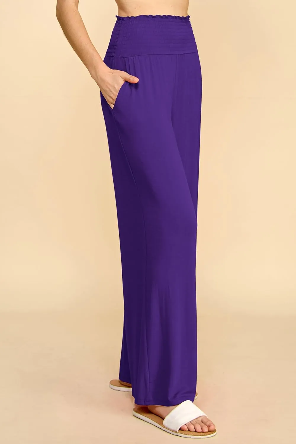 Made By Johnny Women's Elastic High Waisted Palazzo Pants Casual Wide Leg Long Lounge Pant Trousers with Pocket
