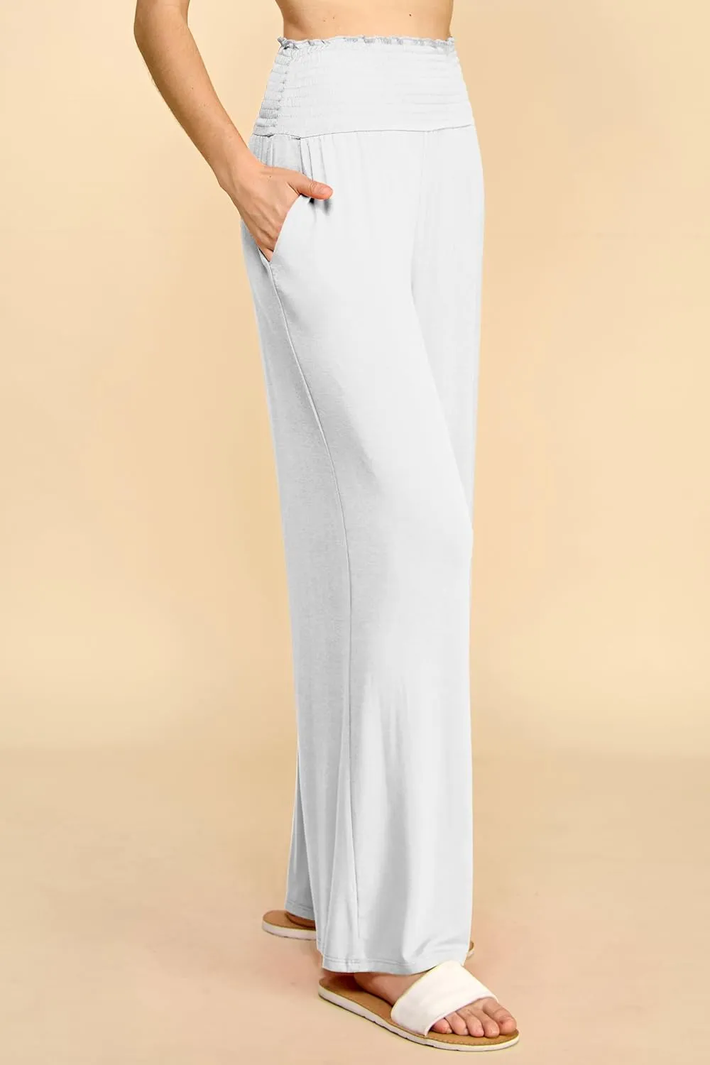 Made By Johnny Women's Elastic High Waisted Palazzo Pants Casual Wide Leg Long Lounge Pant Trousers with Pocket