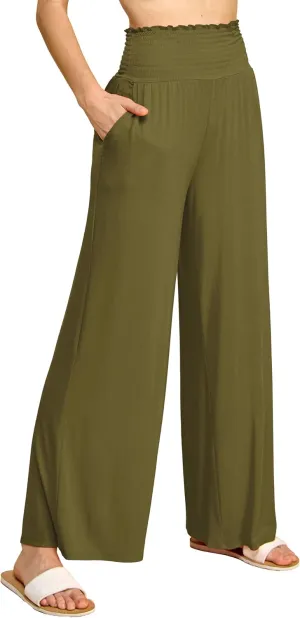 Made By Johnny Women's Elastic High Waisted Palazzo Pants Casual Wide Leg Long Lounge Pant Trousers with Pocket