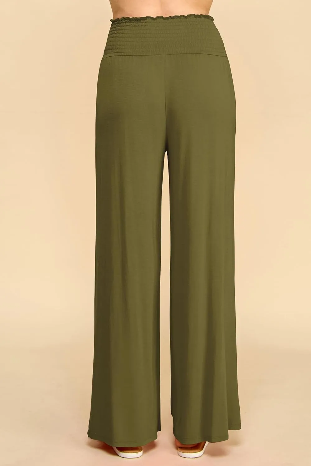 Made By Johnny Women's Elastic High Waisted Palazzo Pants Casual Wide Leg Long Lounge Pant Trousers with Pocket