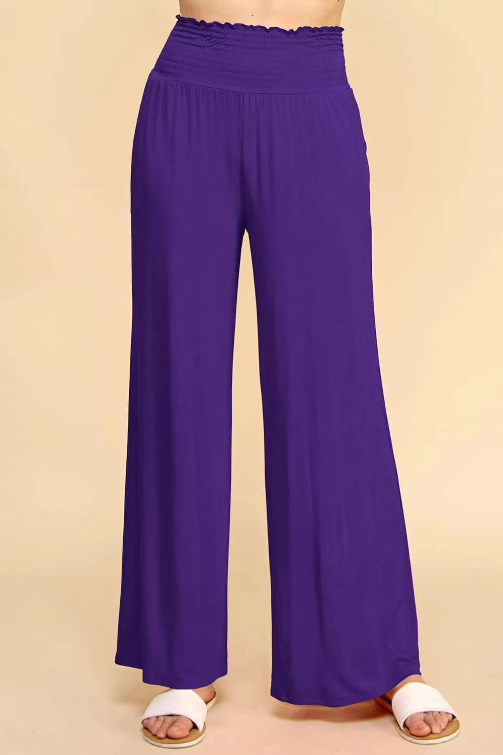 Made By Johnny Women's Elastic High Waisted Palazzo Pants Casual Wide Leg Long Lounge Pant Trousers with Pocket