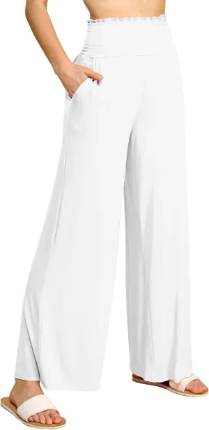 Made By Johnny Women's Elastic High Waisted Palazzo Pants Casual Wide Leg Long Lounge Pant Trousers with Pocket