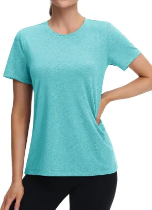 MAGCOMSEN Women's Tops Short Sleeve Workout Shirts UPF 50  Quick Dry Athletic Running Swim Rash Guard