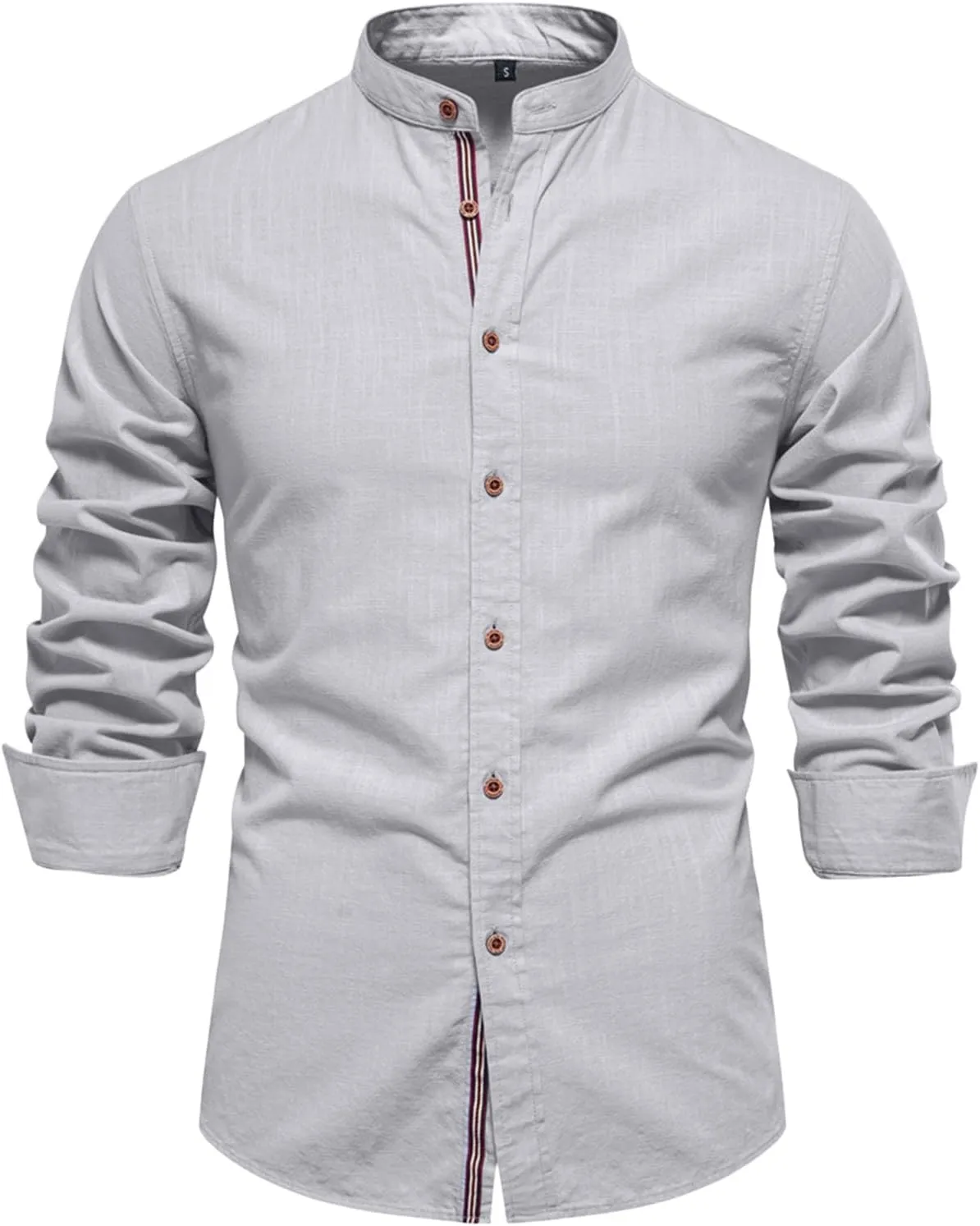 Mandarin Collar Long Sleeve Shirt for Men Slim Fit Stylish Button-Down Lightweight Fabric Ideal for Formal Casual