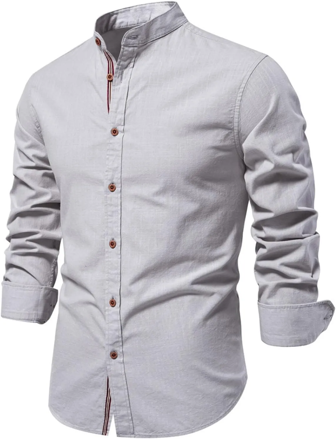 Mandarin Collar Long Sleeve Shirt for Men Slim Fit Stylish Button-Down Lightweight Fabric Ideal for Formal Casual