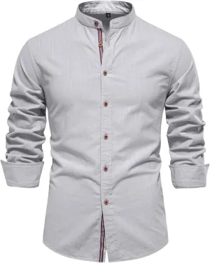 Mandarin Collar Long Sleeve Shirt for Men Slim Fit Stylish Button-Down Lightweight Fabric Ideal for Formal Casual