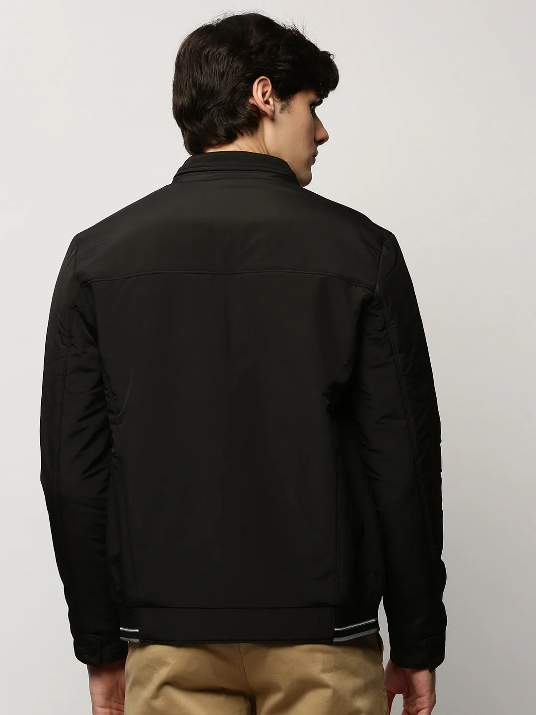 Men Black Crop Bomber Jacket