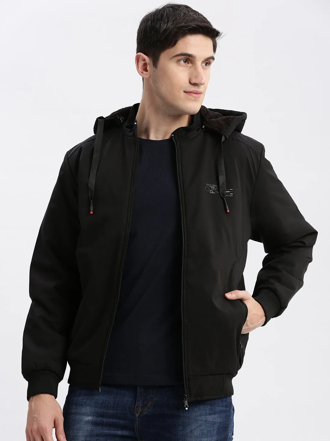 Men Black Hooded Windcheater Rapid-Dry Taslon Bomber Jacket