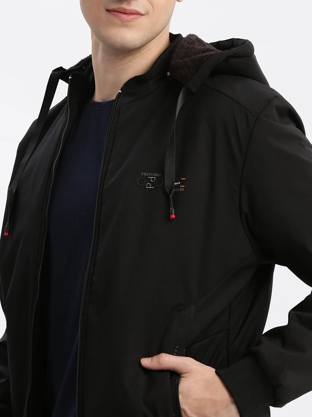Men Black Hooded Windcheater Rapid-Dry Taslon Bomber Jacket