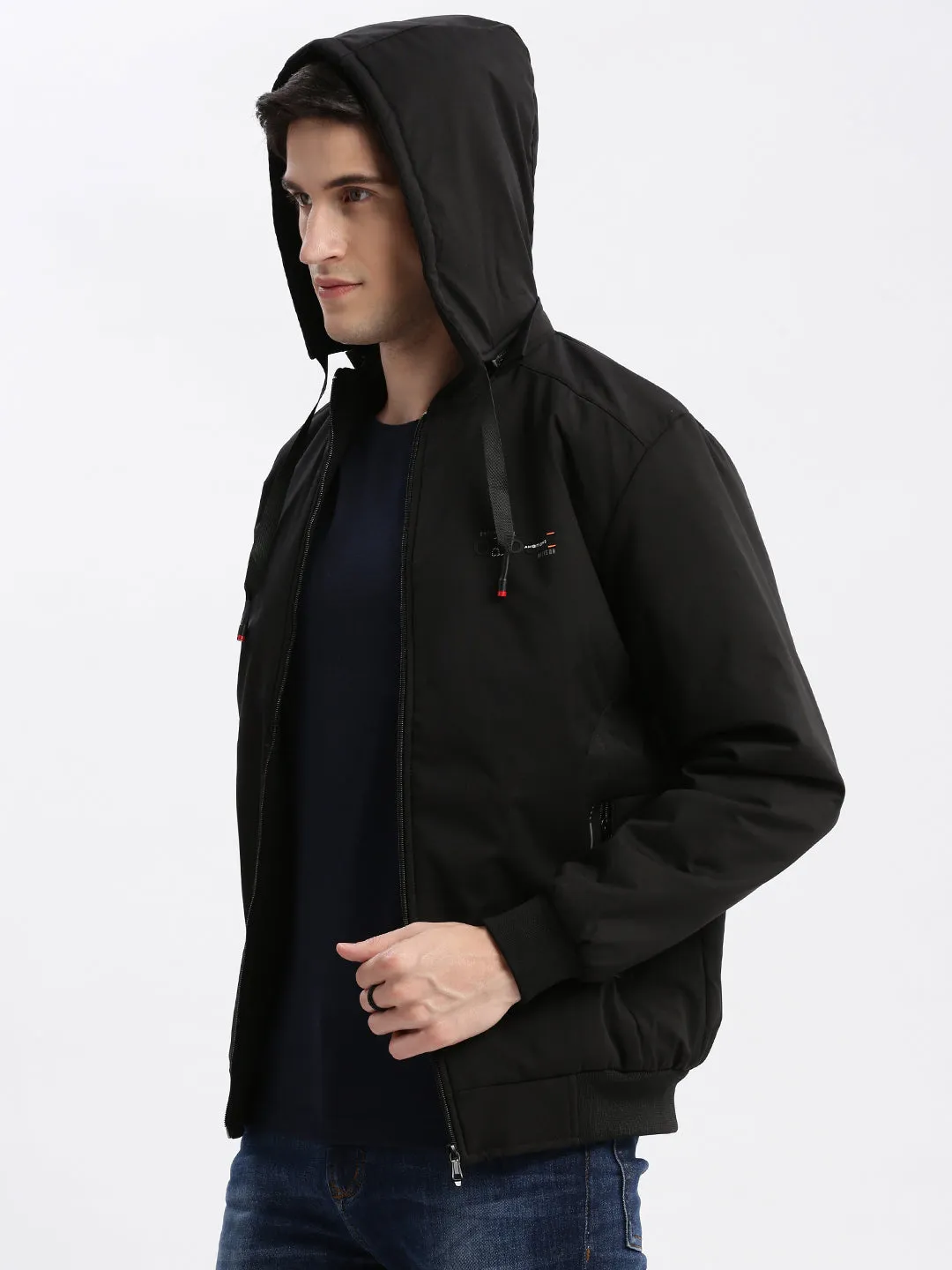 Men Black Hooded Windcheater Rapid-Dry Taslon Bomber Jacket
