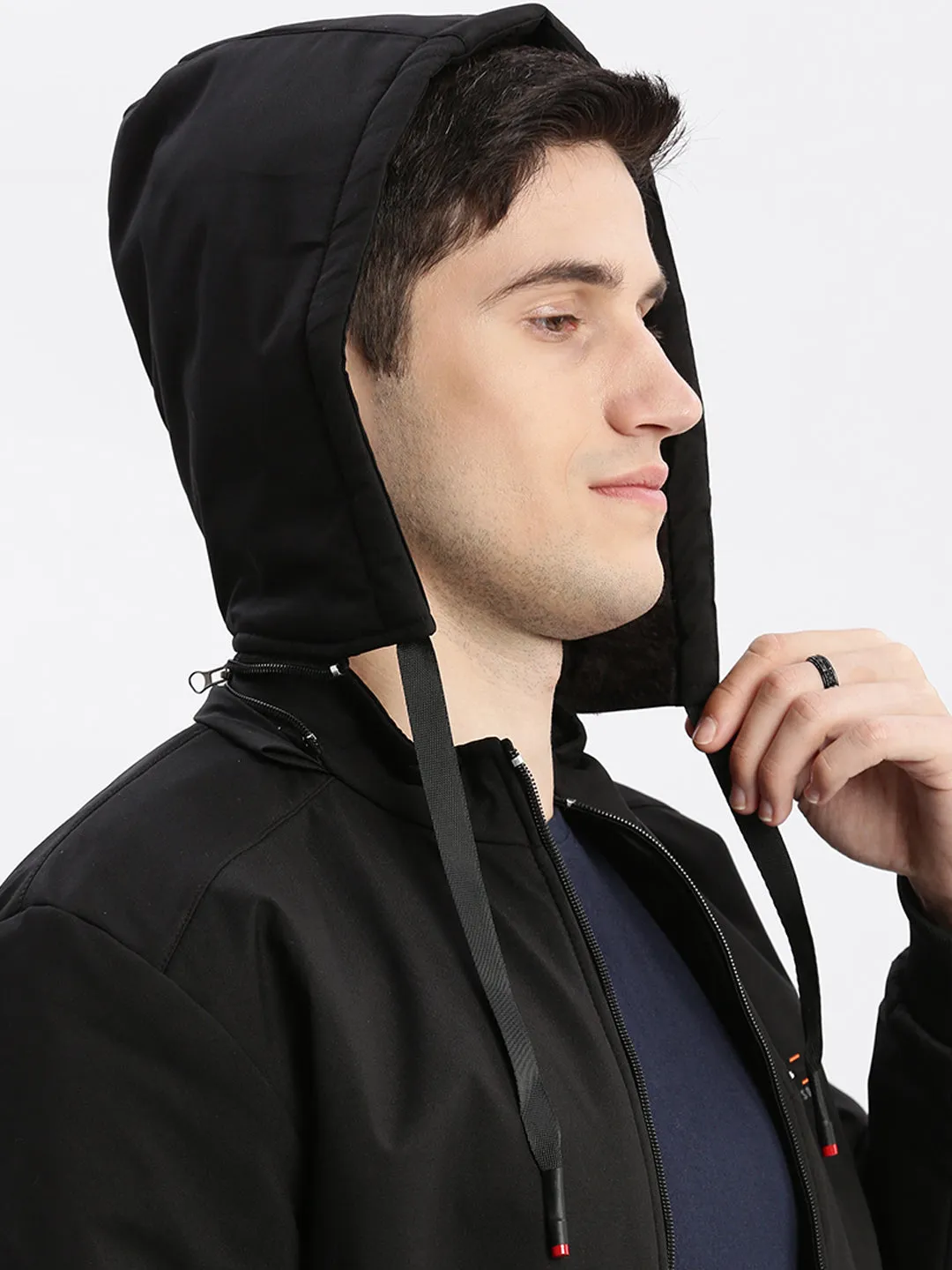 Men Black Hooded Windcheater Rapid-Dry Taslon Bomber Jacket