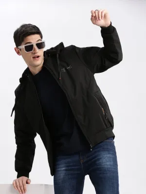 Men Black Hooded Windcheater Rapid-Dry Taslon Bomber Jacket