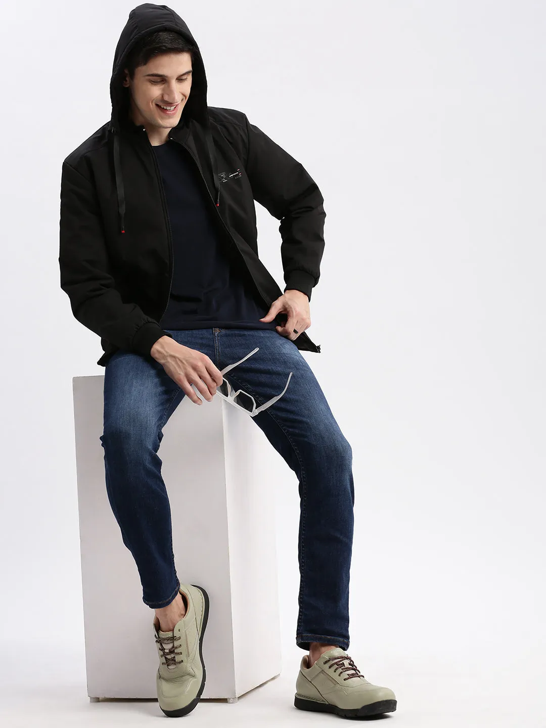 Men Black Hooded Windcheater Rapid-Dry Taslon Bomber Jacket