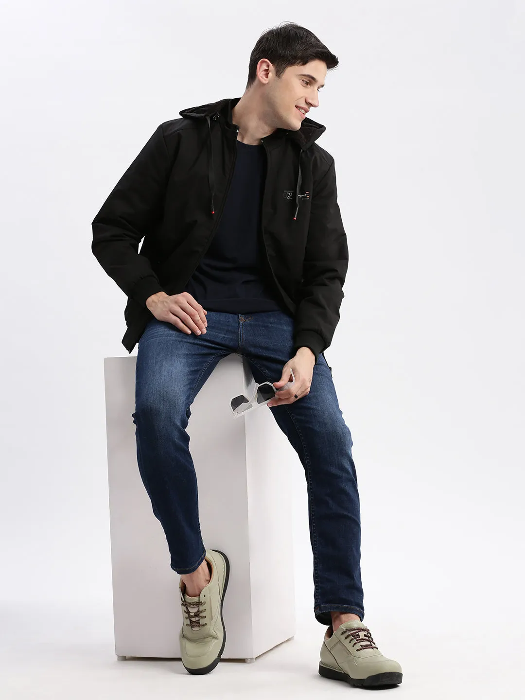 Men Black Hooded Windcheater Rapid-Dry Taslon Bomber Jacket