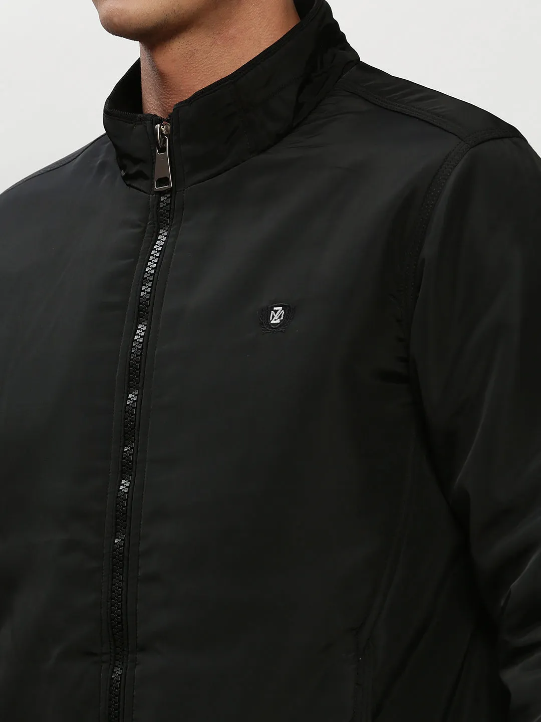 Men Black Mock Collar Bomber Jacket