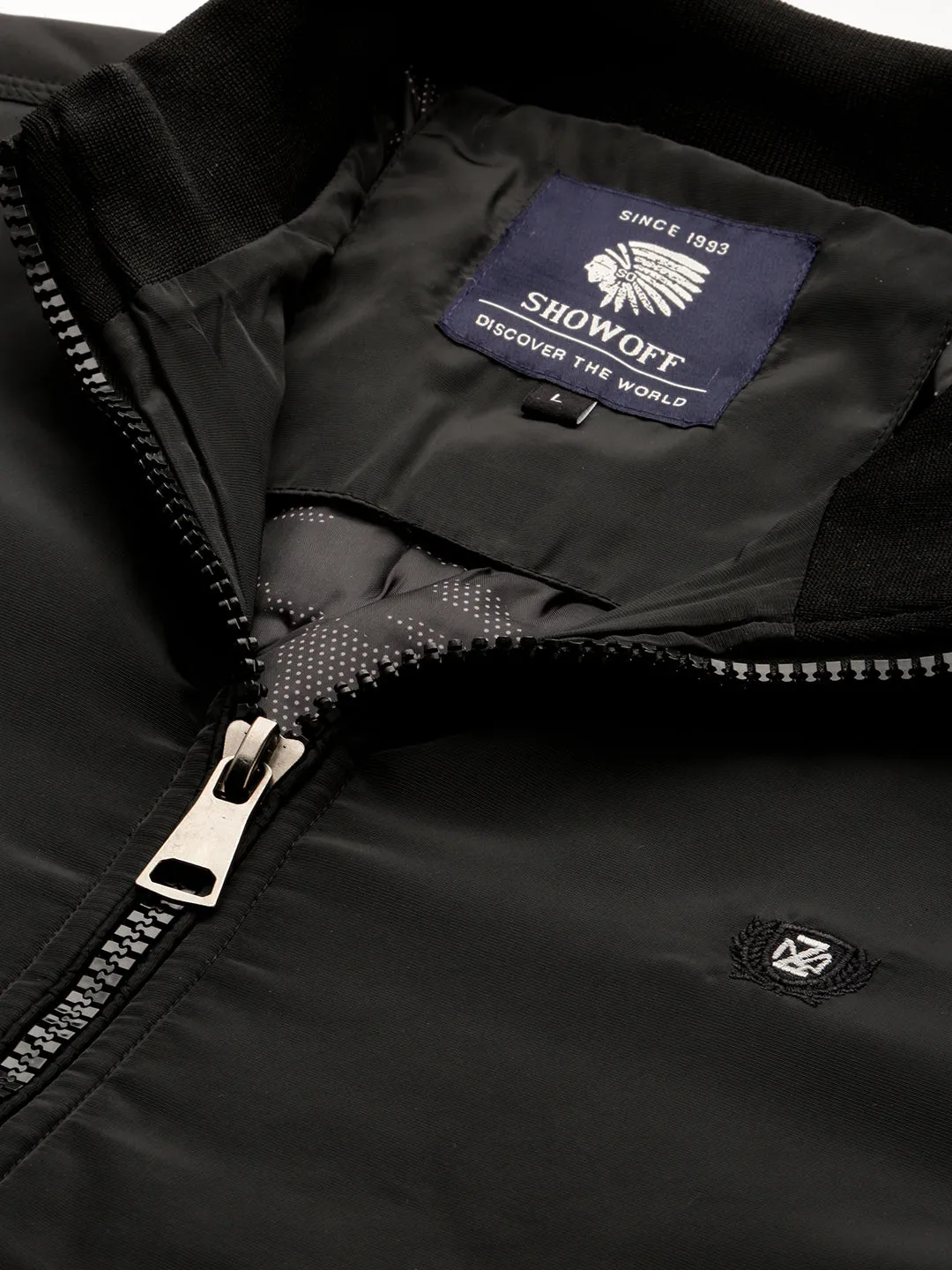 Men Black Mock Collar Bomber Jacket
