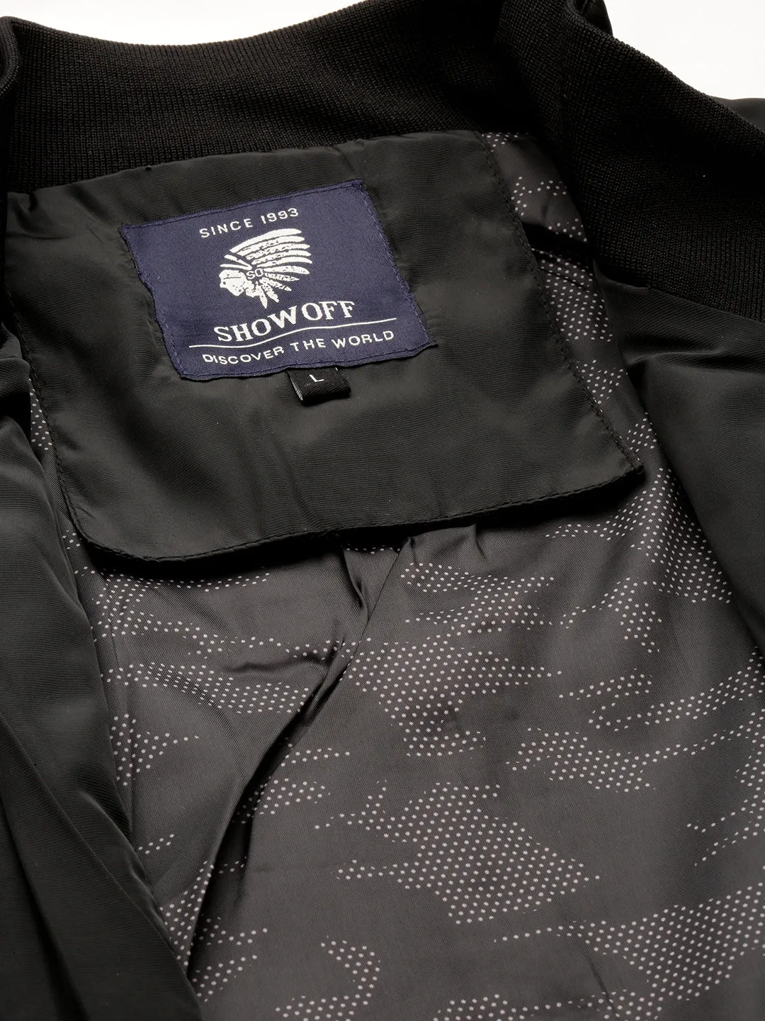 Men Black Mock Collar Bomber Jacket