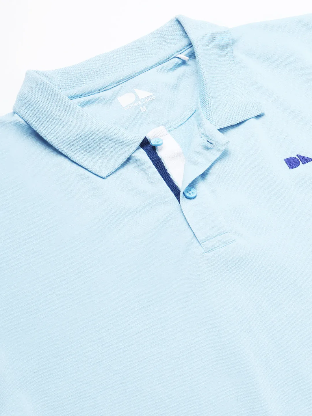 Men's Blue Solid Polo Collar T-Shirt