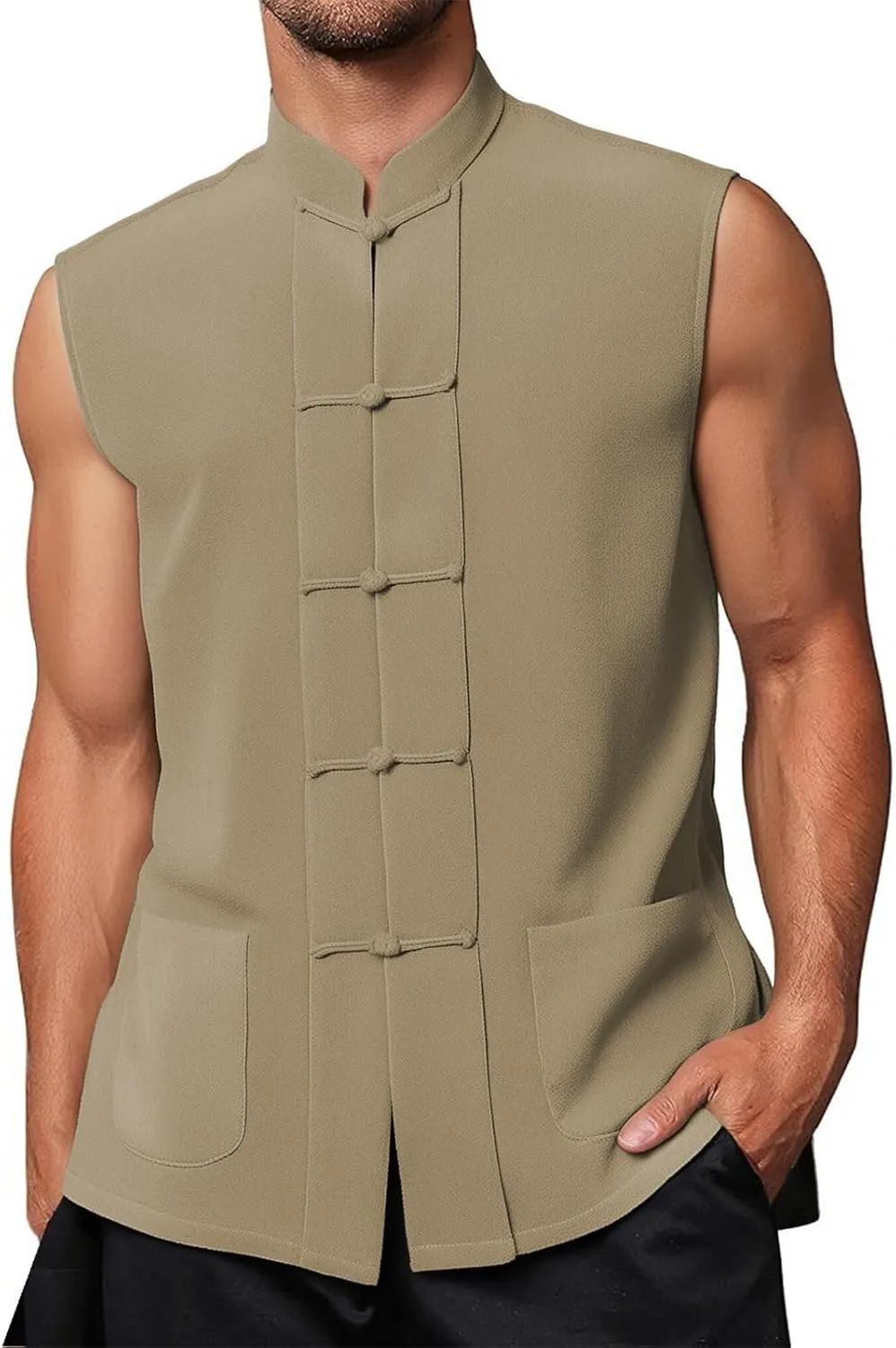 Mens Chinese Waistcoat Sleeveless Vest Jacket Vintage Kung Fu Shirt Uniform Tang Casual Suit Jacket Shirts
