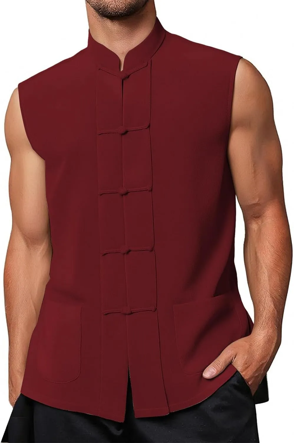 Mens Chinese Waistcoat Sleeveless Vest Jacket Vintage Kung Fu Shirt Uniform Tang Casual Suit Jacket Shirts
